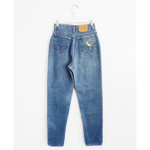Vintage 80s Levi's 505 Stonewash Blue Flower Embroidery High Waist Jeans 28 29 - Picture 4 of 13